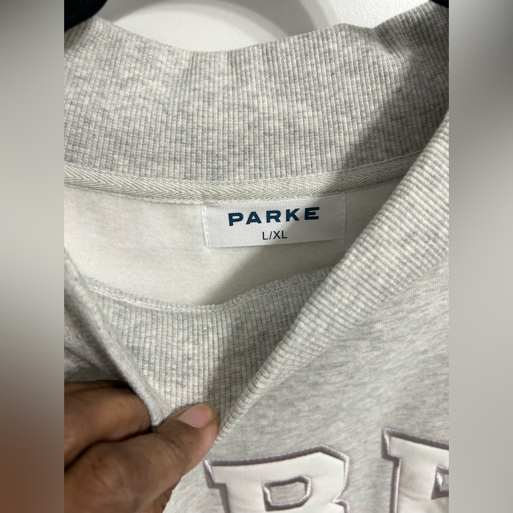 Parke Varsity Fleece Lined Mock Neck Sweatshirt Metallic/White - L/XL - Picture 10 of 13